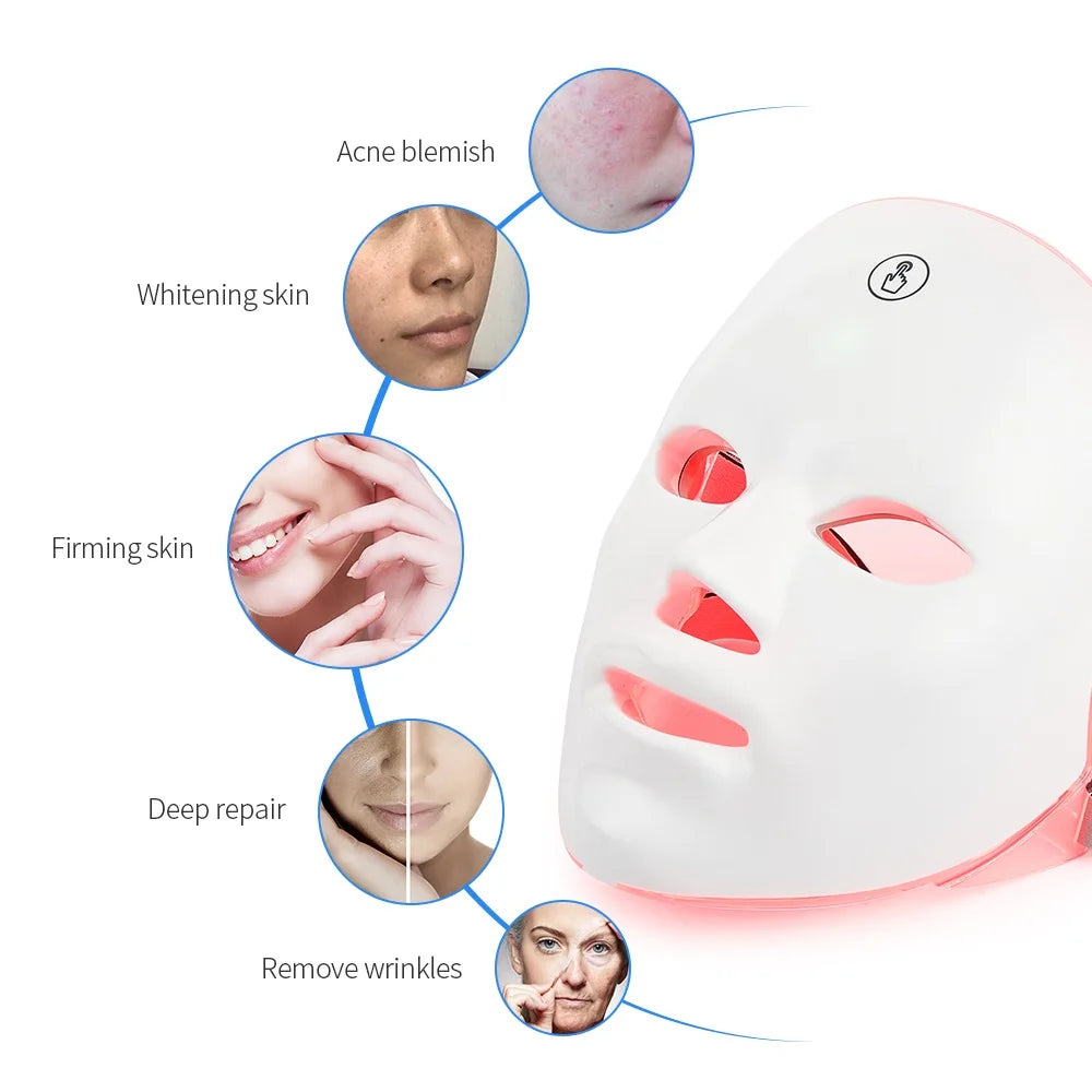 Rechargeable Facial LED Mask 7 Colors LED - Skin Rejuvenation and Face Lifting