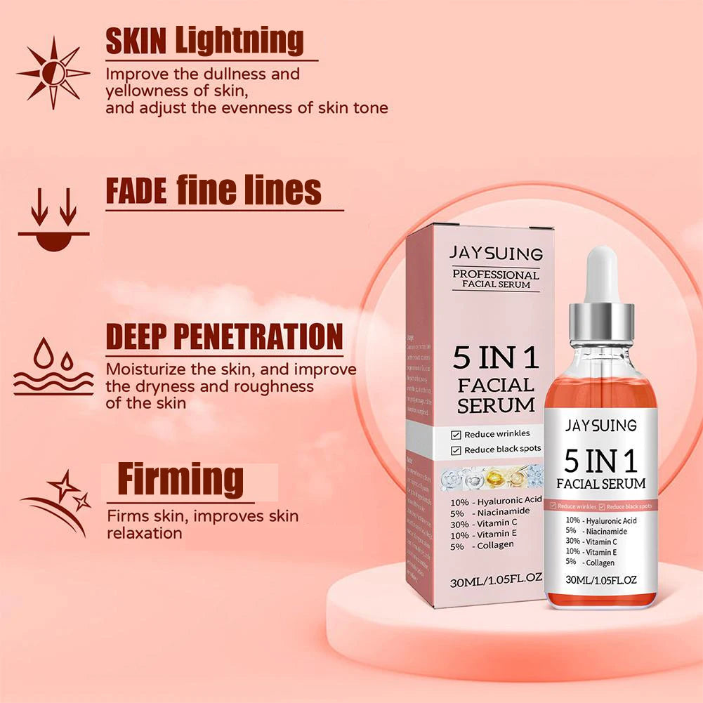 5 In 1 Fade fine lines Firming Face Serum Moisturizing with Vitamin C Hyaluronic Acid