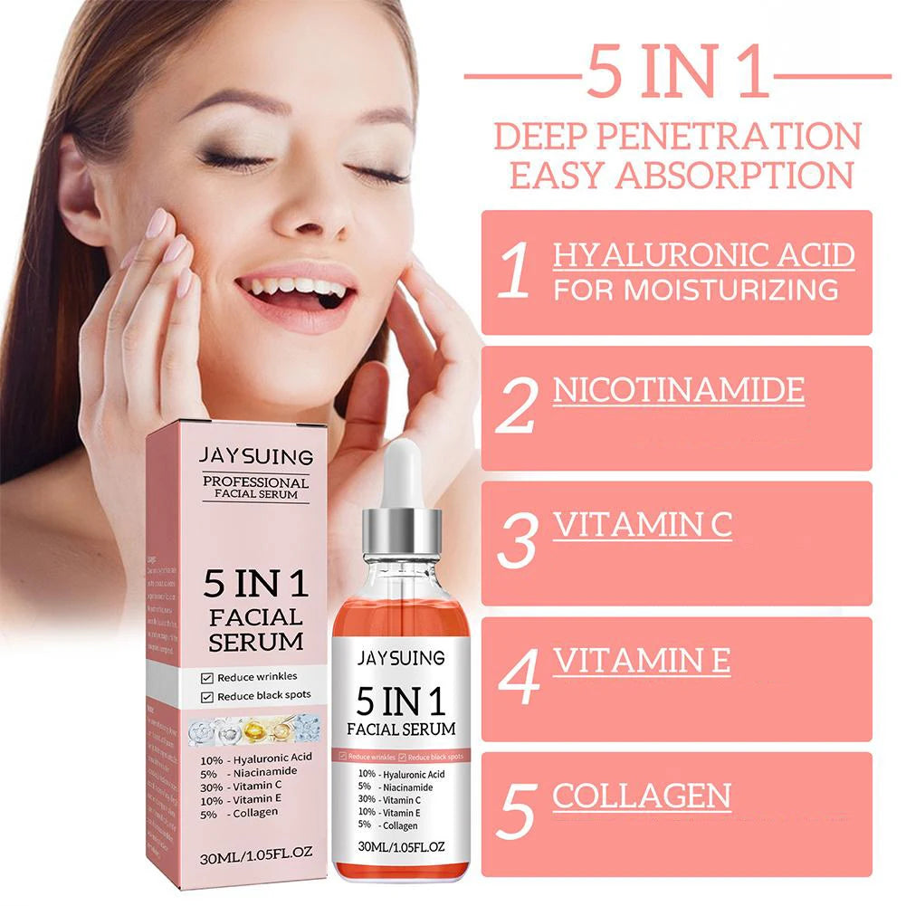 5 In 1 Fade fine lines Firming Face Serum Moisturizing with Vitamin C Hyaluronic Acid