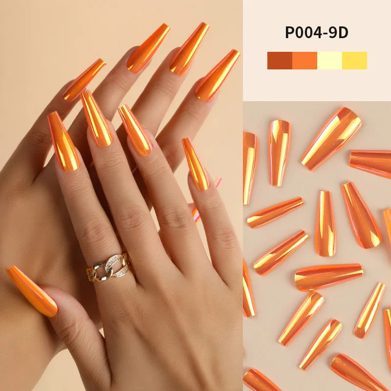 24PCS Mirror Effect Press On Fake Nails With Adhesive